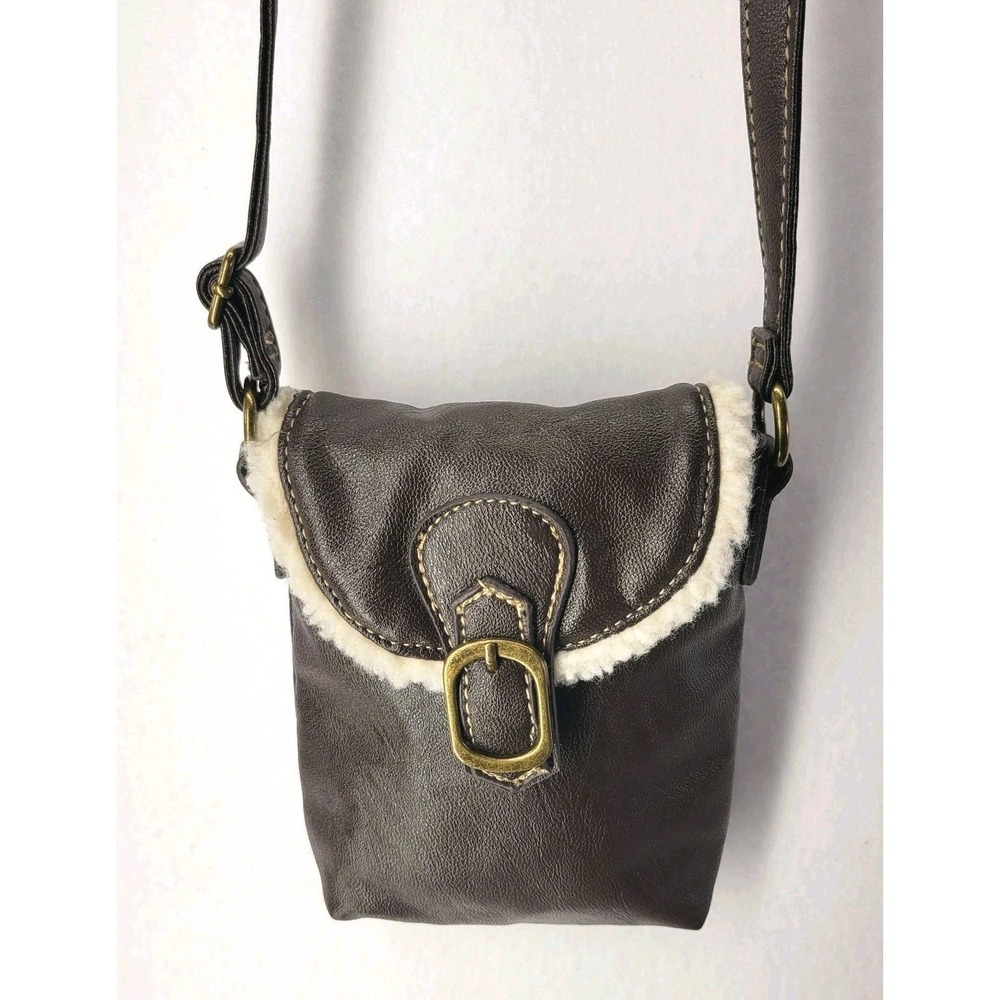 Olsenboye1 Y2K Faux Leather Crossbody Purse Brown Sherpa Trim Boho Chic